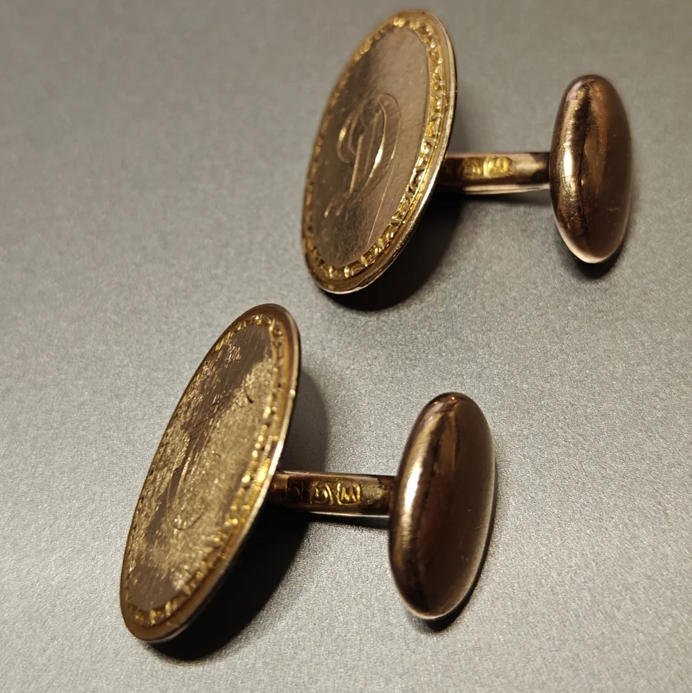 Antique 12K GF Yellow Gold Filled Oval Cufflinks With Monogram Letter d - Picture 4 of 8